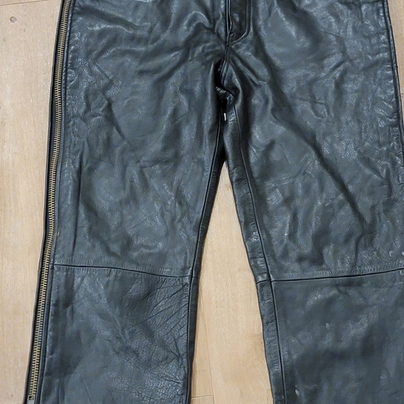 Black Leather Motorcycle Pants/ Chaps Bikers USA By Dream Apparel. 34 X 33 - Picture 2 of 11
